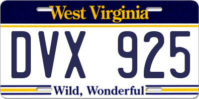WV license plate DVX925
