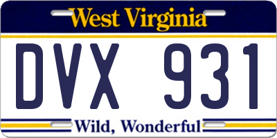 WV license plate DVX931
