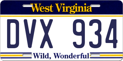 WV license plate DVX934