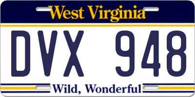 WV license plate DVX948