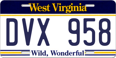 WV license plate DVX958