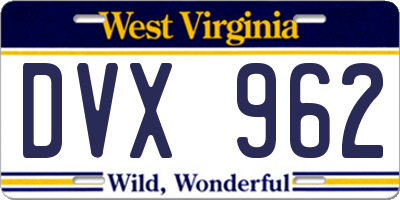 WV license plate DVX962