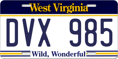 WV license plate DVX985