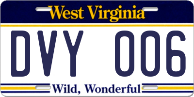 WV license plate DVY006