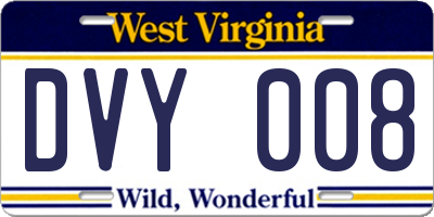WV license plate DVY008