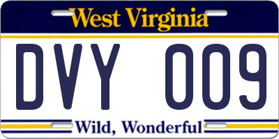 WV license plate DVY009