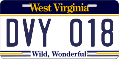 WV license plate DVY018