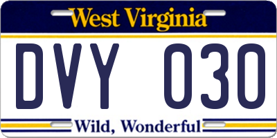WV license plate DVY030