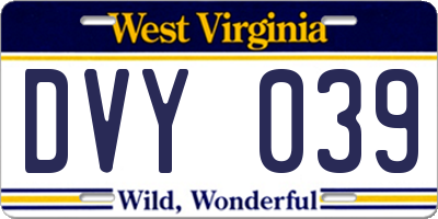 WV license plate DVY039
