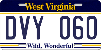 WV license plate DVY060