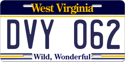 WV license plate DVY062