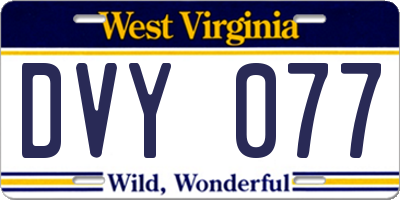 WV license plate DVY077