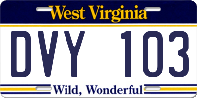 WV license plate DVY103