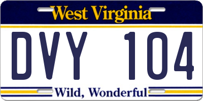 WV license plate DVY104