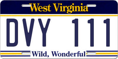 WV license plate DVY111