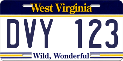 WV license plate DVY123