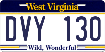 WV license plate DVY130