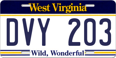 WV license plate DVY203