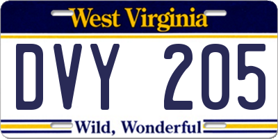WV license plate DVY205