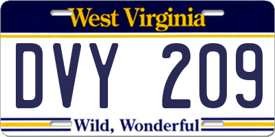 WV license plate DVY209