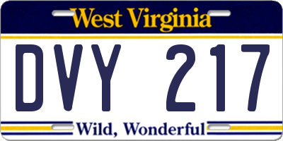 WV license plate DVY217