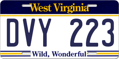 WV license plate DVY223