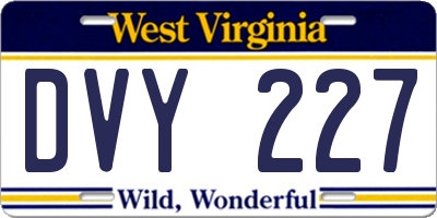 WV license plate DVY227