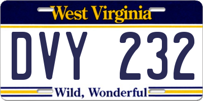 WV license plate DVY232