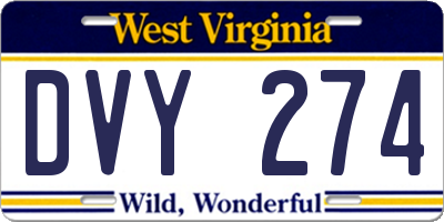 WV license plate DVY274
