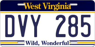 WV license plate DVY285