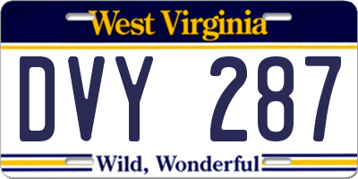WV license plate DVY287