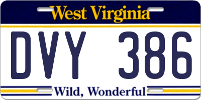 WV license plate DVY386
