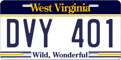WV license plate DVY401