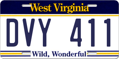 WV license plate DVY411
