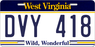 WV license plate DVY418