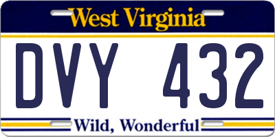 WV license plate DVY432