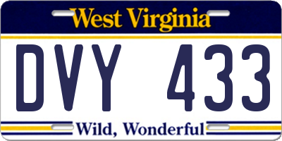 WV license plate DVY433