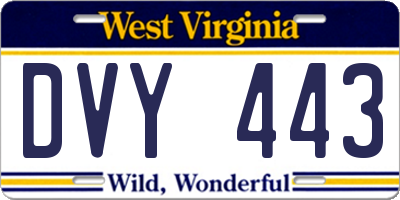 WV license plate DVY443