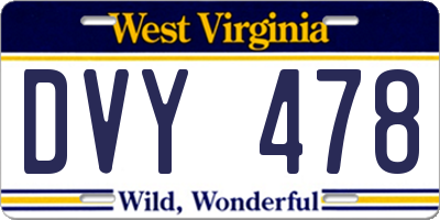 WV license plate DVY478
