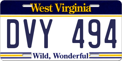 WV license plate DVY494