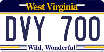 WV license plate DVY700