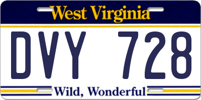 WV license plate DVY728