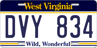 WV license plate DVY834