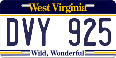 WV license plate DVY925