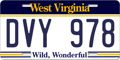 WV license plate DVY978