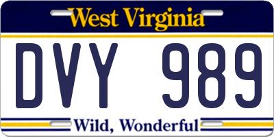 WV license plate DVY989