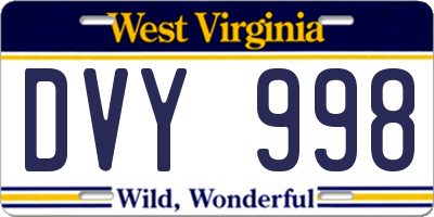 WV license plate DVY998