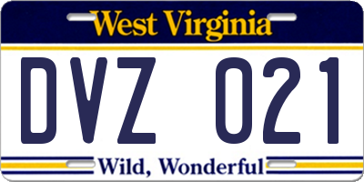 WV license plate DVZ021
