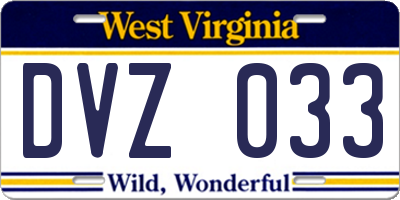 WV license plate DVZ033