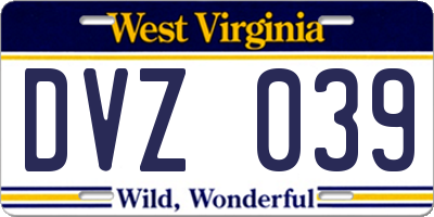 WV license plate DVZ039